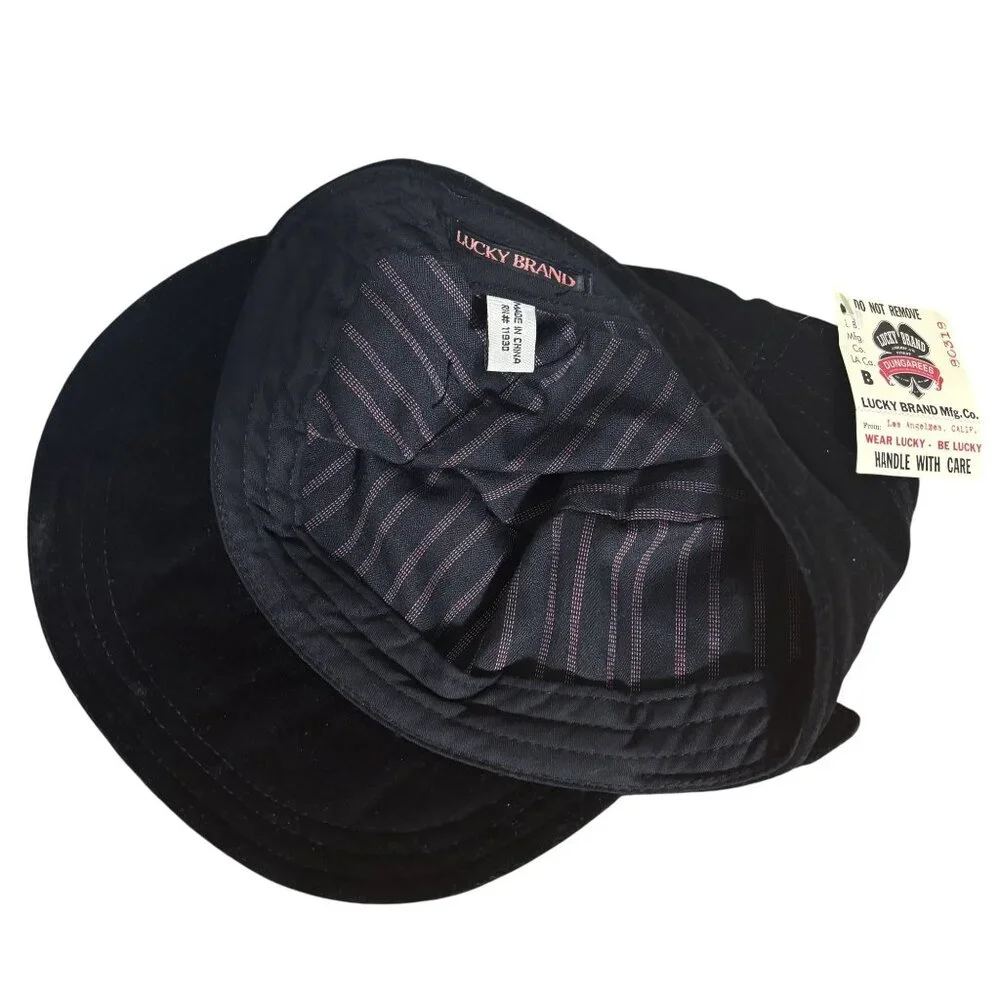 Lucky Brand Black Velvet Newsboy Cap With Button Detail - Picture 7 of 7